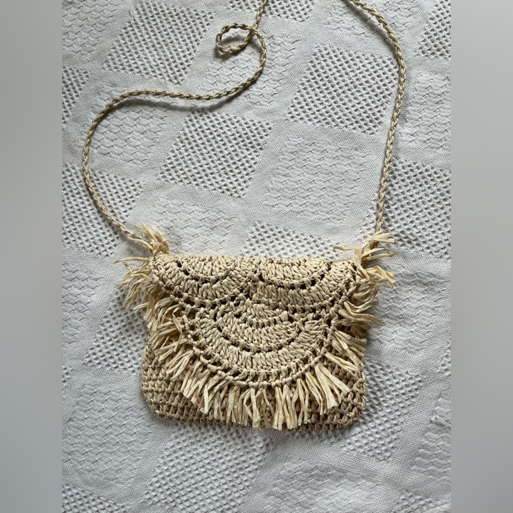 Boho straw crossbody bag